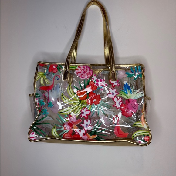 Spartina 449 Flamingo Floral Retreat Clear Beach Tote - Picture 9 of 13